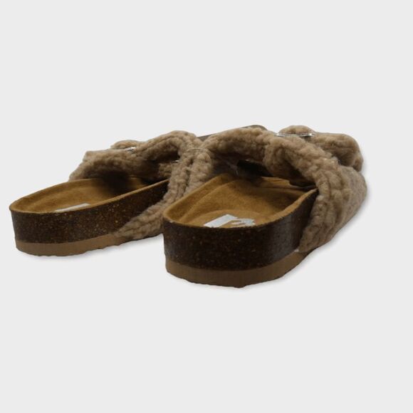 R2 Bernette Tan Sherpa Faux Fur Slip On Slide Sandals Size 6M - Picture 11 of 12